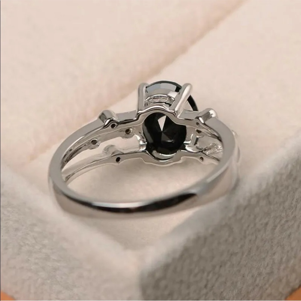 New 925 Silver Fashion Black Sapphire Women Ring - Picture 4 of 5